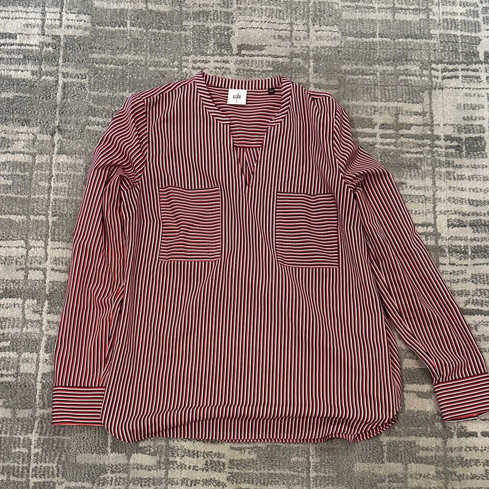 CAbi Red and White Striped Blouse